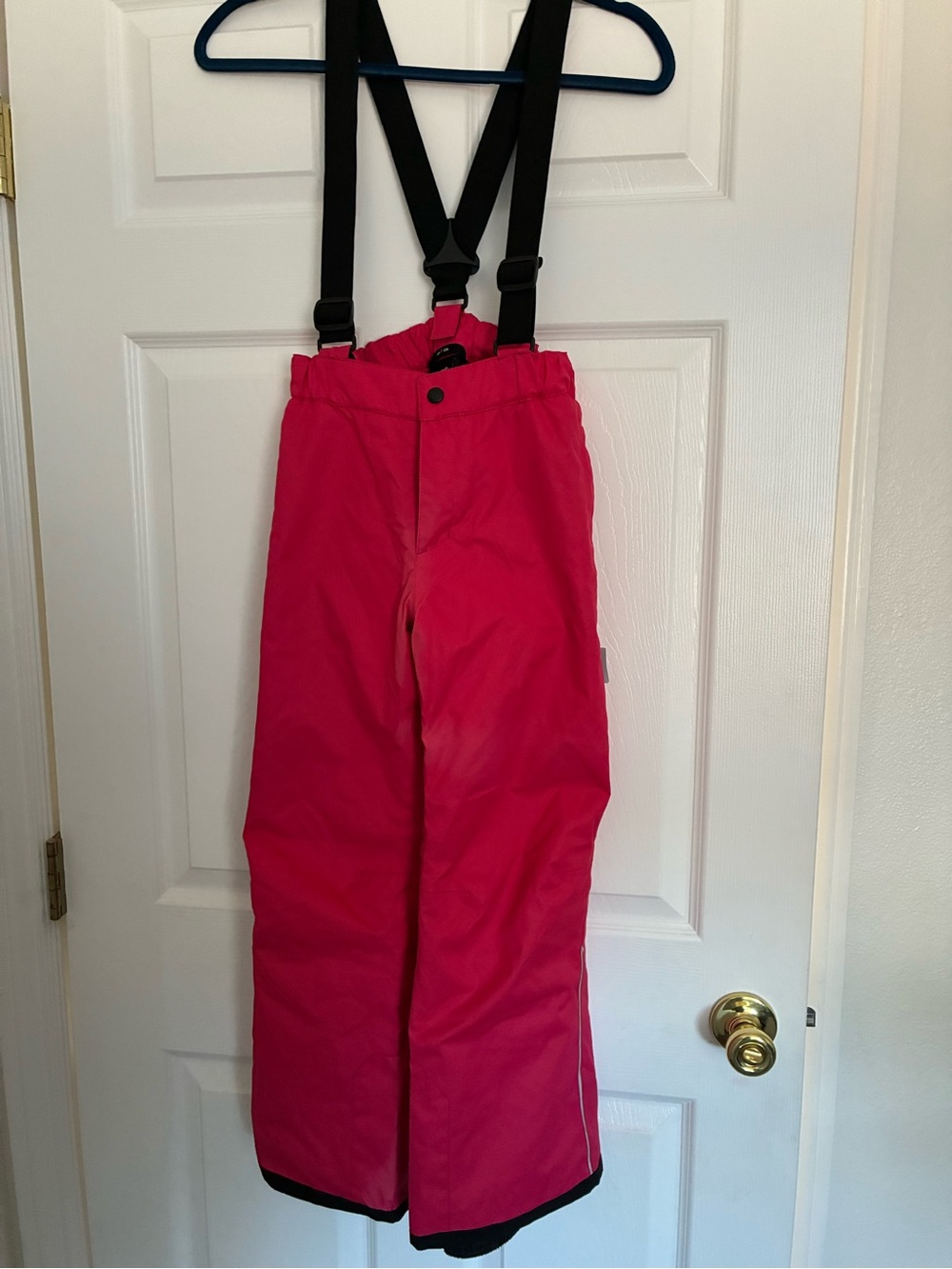 Kids Pink Snow Overalls with Black Adjustable Suspenders
